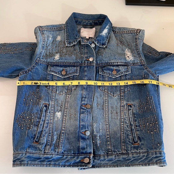 ZARA | Blue beaded distressed dressy spring summer denim rare jean jacket coat - Picture 9 of 16